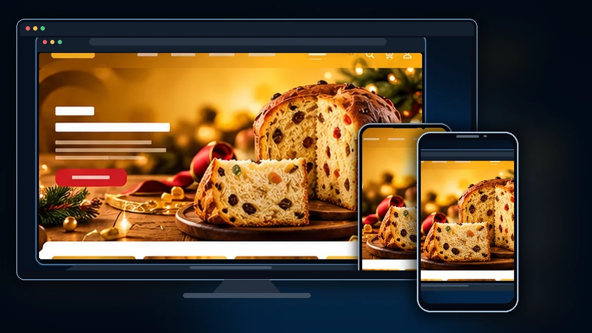 Mockup ilustrativo do projeto Bauducco em desktop e celular