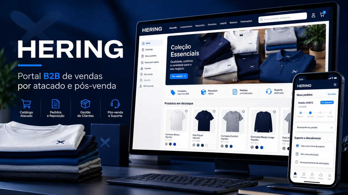 Mockup ilustrativo do site e da versão móvel do projeto Hering