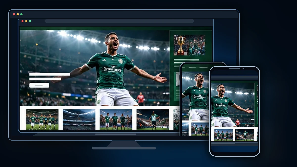 Mockup ilustrativo do site e da versão móvel do projeto Palmeiras